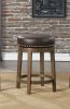 Round Swivel Counter Height Stools Set of 2, Brown Faux Leather 360-degree Swivel Seat Nailhead Trim Solid Wood Frame Brown Finish Furniture