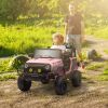 Qaba 12V Battery Powered Ride on Car, Ride on UTV w/ Bluetooth, Remote, 4 Suspension Wheels, Music Horn Lights, Pink