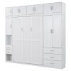 Full Size Murphy Bed with Lockers and Wardrobes, With installation video, White