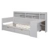 Wooden Twin Size Daybed with Storage Shelves, Multi-functional Bed with Two Storage Drawers and Study Desk, Antique White