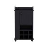 Bar Cart with Casters Reese, Six Wine Cubbies and Single Door, Black Wengue Finish