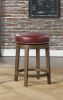 Round Swivel Counter Height Stools Set of 2, Red Faux Leather 360-degree Swivel Seat Nailhead Trim Solid Wood Frame Brown Finish Furniture