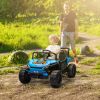 Qaba 12V Childrens Ride On Truck, Battery Powered Electric Car for Kids w/ Remote Control, 4-Wheel Suspension & LED Lights, Blue
