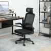 HOMCOM Mesh Office Chair, Ergonomic Desk Chair with Flip-up Armrest, Rotatable Headrest, Adjustable Lumbar Support, Black