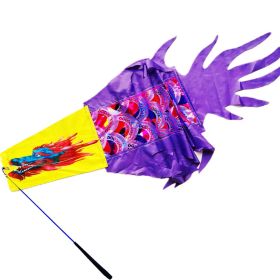 9.8 FT Holographic Dragon Dance Ribbon Streamer Kit, Rainbow Winged Vibrant Dragon Dance Ribbon Poi with Fiberglass Wand for Outdoor Fitness Party Sta (Color: Holographic Purple)