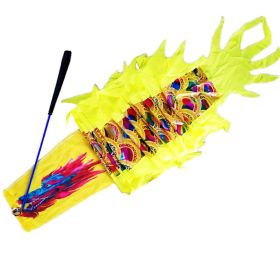 9.8 FT Holographic Dragon Dance Ribbon Streamer Kit, Rainbow Winged Vibrant Dragon Dance Ribbon Poi with Fiberglass Wand for Outdoor Fitness Party Sta (Color: Holographic Yellow)