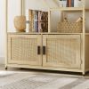 Rattan bookshelf 7 tiers Bookcases Storage Rack with cabinet for Living Room Home Office, Natural, 39.4'' W x 13.8'' D x 75.6'' H.